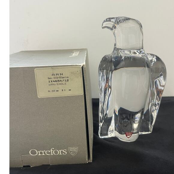 Orrefors Crystal Eagle Sculpture Designed by Olle Alberius #4654/12 NWT - Picture 5 of 6